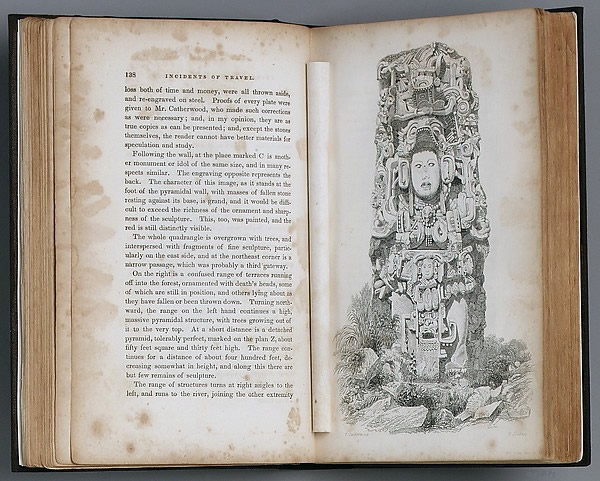 Copia del libro Incidentes de viaje en Centroamérica, Chiapas, y Yucatán. Las ilustraciones fueron realizadas por Frederick Catherwood. 