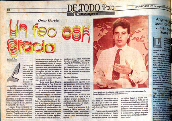 Publicación en Barricada el 23 de septiembre de 1995. (Archivo Instituto de Historia de Nicaragua y Centroamérica, IHNCA).