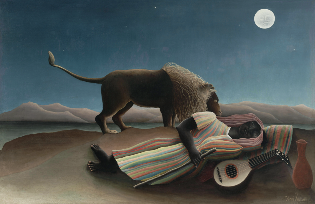 Henri Rousseau's The Sleeping Gypsy (La Bohémienne endormie) (1897) famous painting