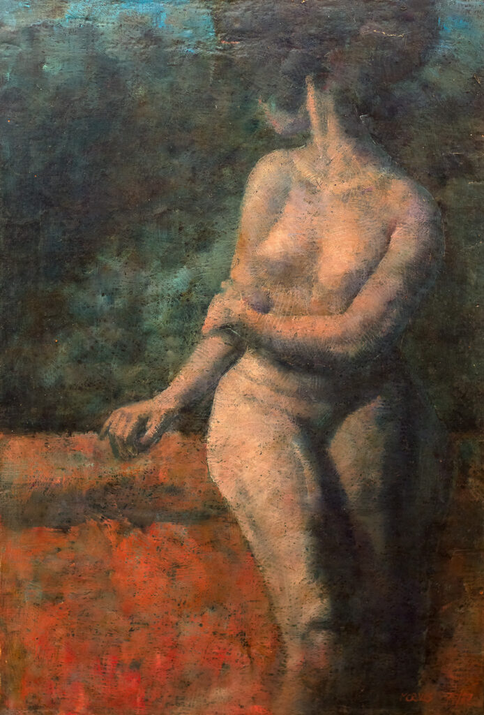 Mujer sentada, 1975/77
óleo y cera de abeja sobre tela, montado en madera
