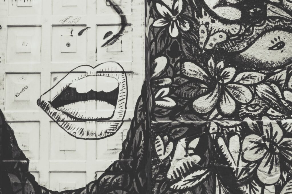 white and black floral with face printed door